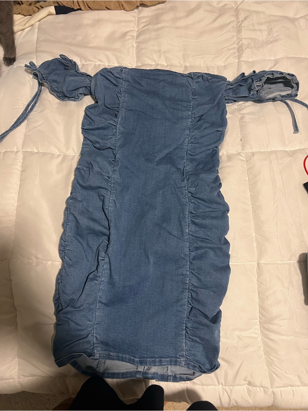 Womens- Blue Off-Shoulder One-Piece Dress